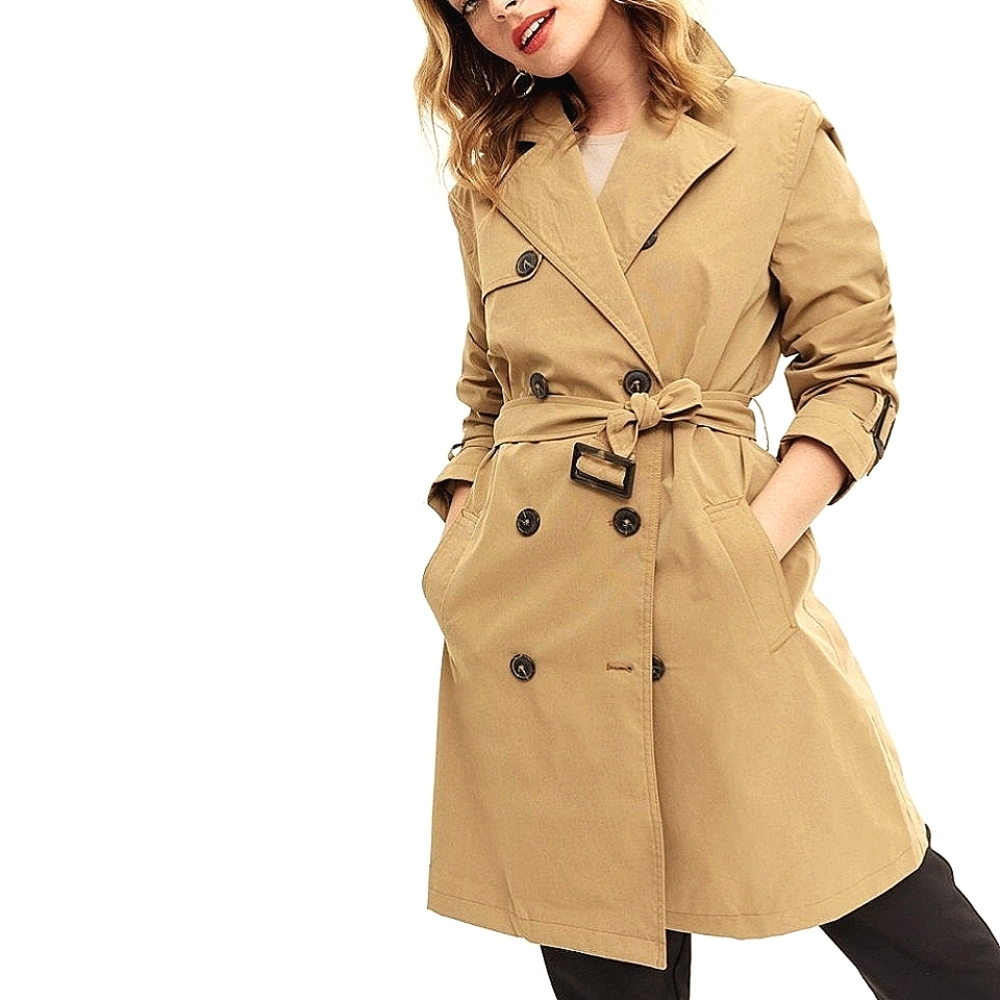 River Island Camel Coat Double Breasted Belted XL